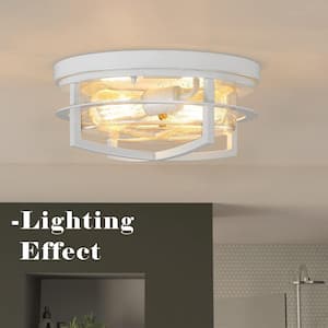13 in. 2-Light White Flush Mount Ceiling Light with Seeded Glass