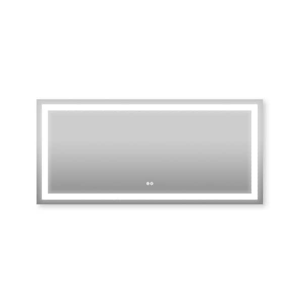 FORCLOVER 60 in. W x 28 in. H Rectangular Frameless LED Light Anti-Fog Wall Mounted Bathroom Vanity Mirror