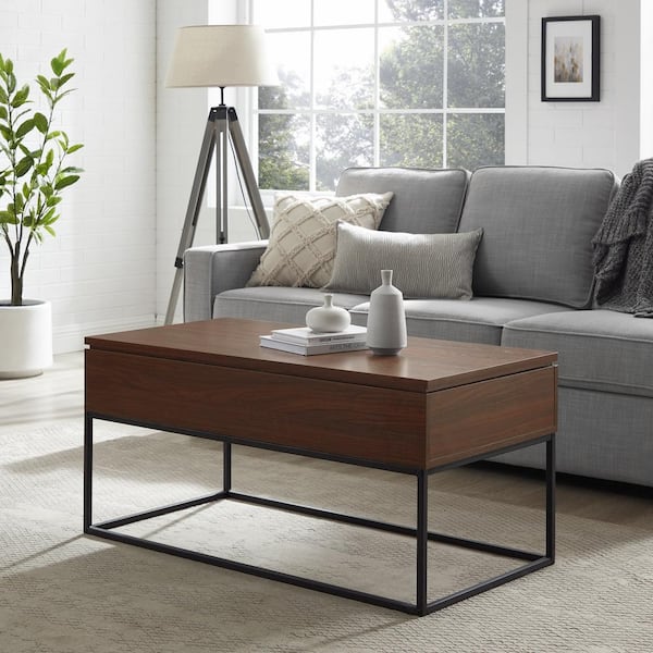 Welwick Designs 40 in. Dark Walnut Rectangle Wood Top Coffee Table with Storage