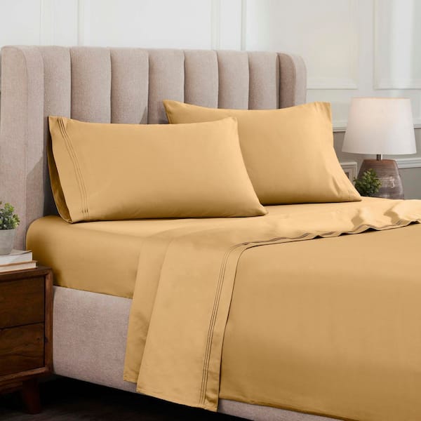Egyptian Cotton 1500 Thread Count 4-Piece Gold Solid King Deep Pocket Sheet Set