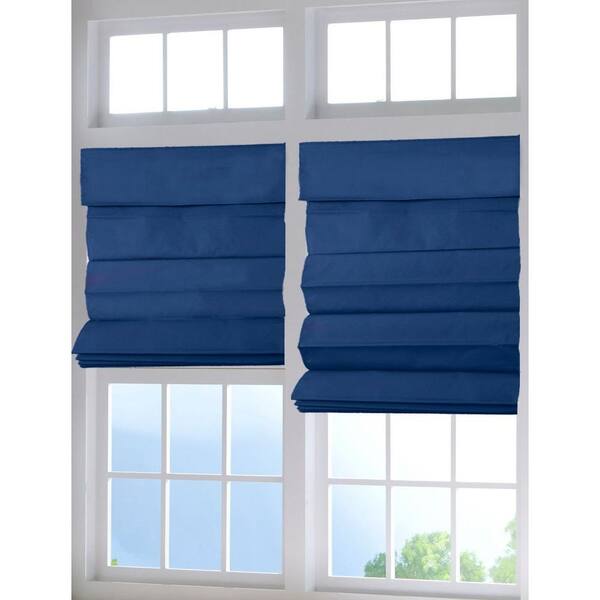 Perfect Lift Window Treatment Deep Blue Cordless Fabric Roman Shade - 27 in. W x 64 in. L