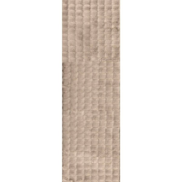 Ivana Checkered Plush Cloud Washable Taupe 3 ft. x 6 ft. Indoor Runner Rug
