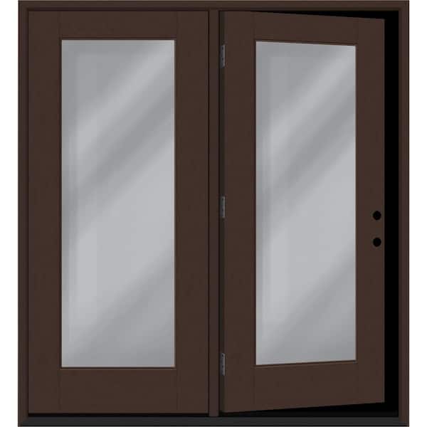 Regency 72 in. x 80 in. Full Lite Clear Glass Chestnut LH Center-Hinged Stained Fiberglass Retro Patio Door w/4 in. Jamb
