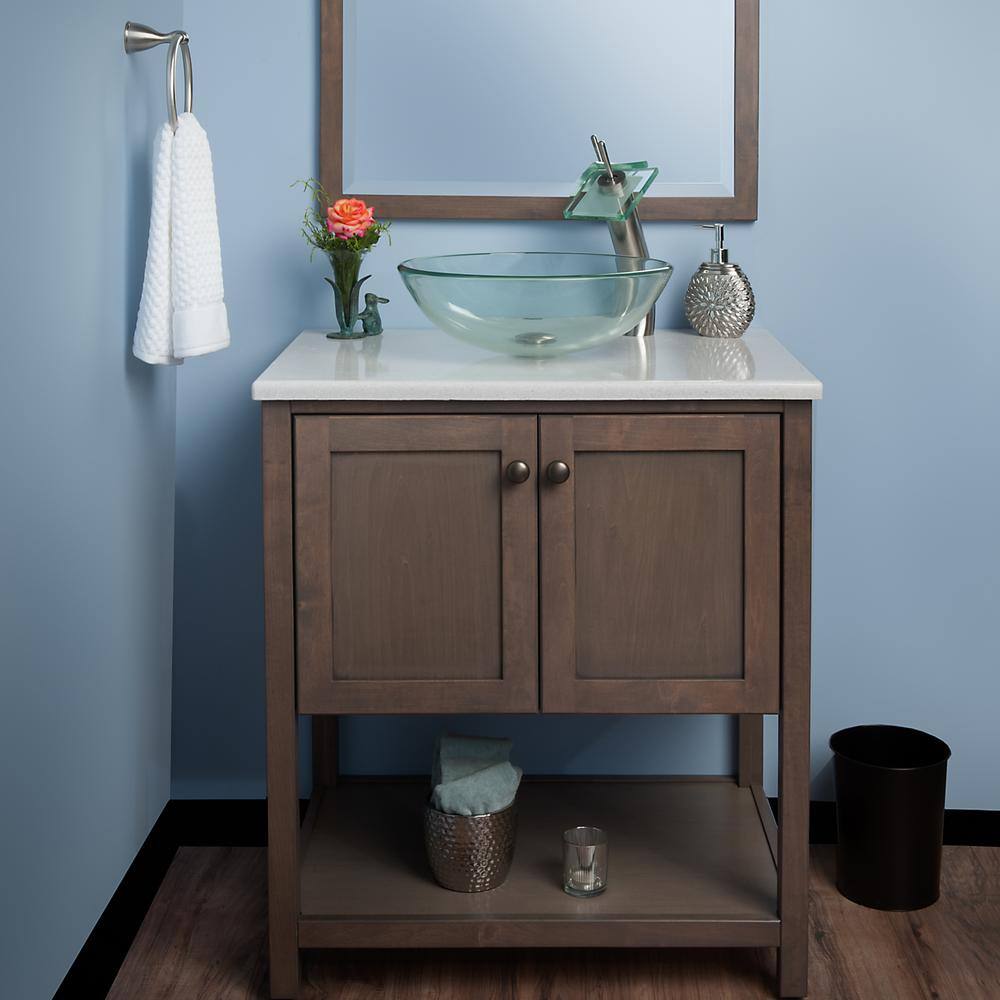 Brushed Nickel and Clear Glass Waterfall Vessel Faucet