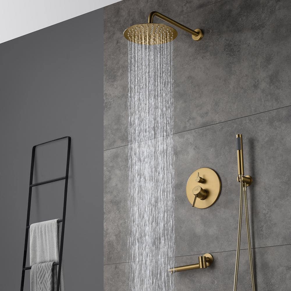 Brushed Gold Dual Rain Shower System with Handheld Spray