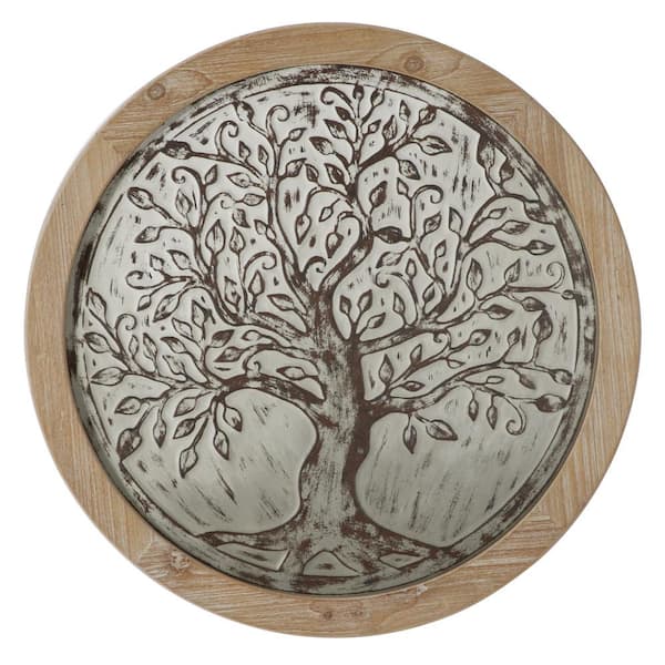 Wood Brown Embossed Tree Wall Decor