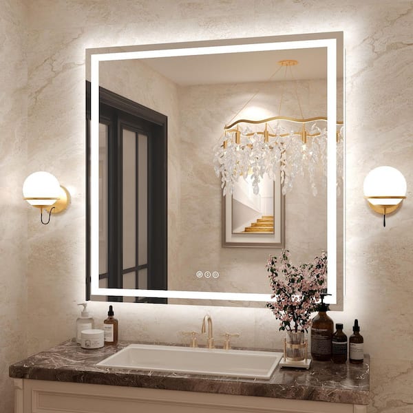 36 in. W x 36 in. H Square Frameless Front and Back Lighted Anti-Fog Wall Bathroom Vanity Mirror, Tempered Glass, ETL