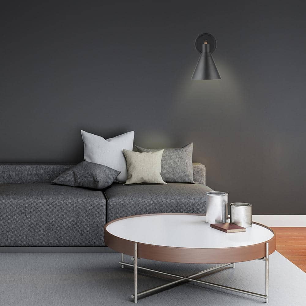 Lofty Chic Matte Black and Faux Walnut Dimmable Wall Sconce