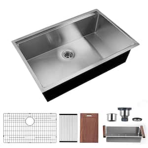 32 in. x 19 in. Undermount Single Bowl 18-Gauge Stainless Steel Workstation Kitchen Sink