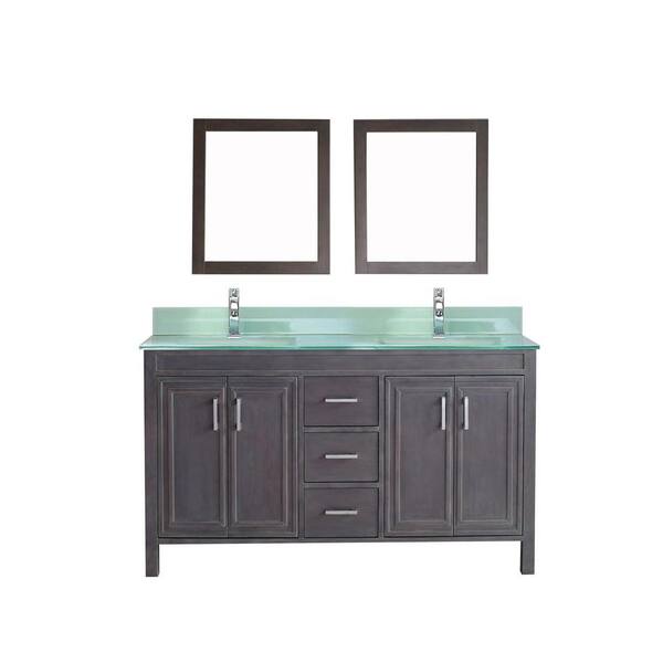 ART BATHE Dawlish 60 in. Vanity in French Gray with Glass Vanity Top in Mint and Mirror