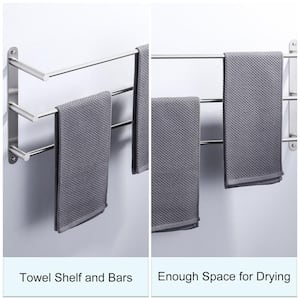 24 in. Bathroom 3-Tiers Towel Rack Wall Mount Towels Shelves/Bars in Stainless Steel Brushed Nickel