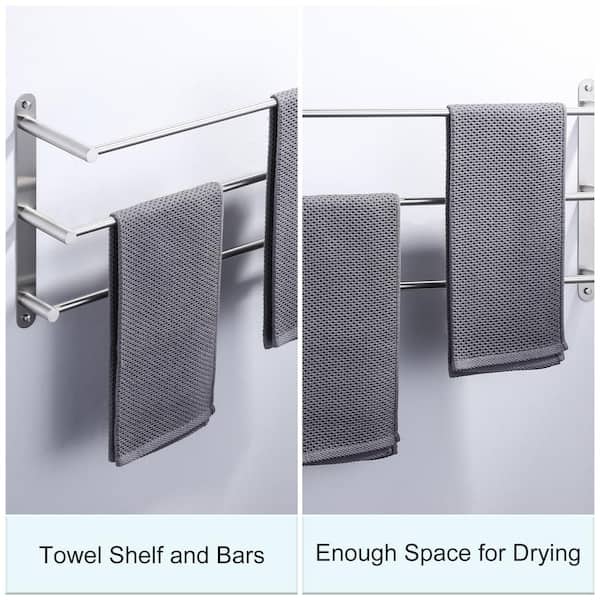 24 in. Bathroom 3-Tiers Towel Rack Wall Mount Towels Shelves/Bars in Stainless Steel Brushed Nickel