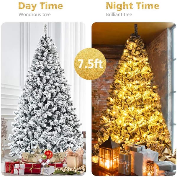 Gymax 9 ft. Unlit Snow Flocked Artificial Christmas Tree Hinged