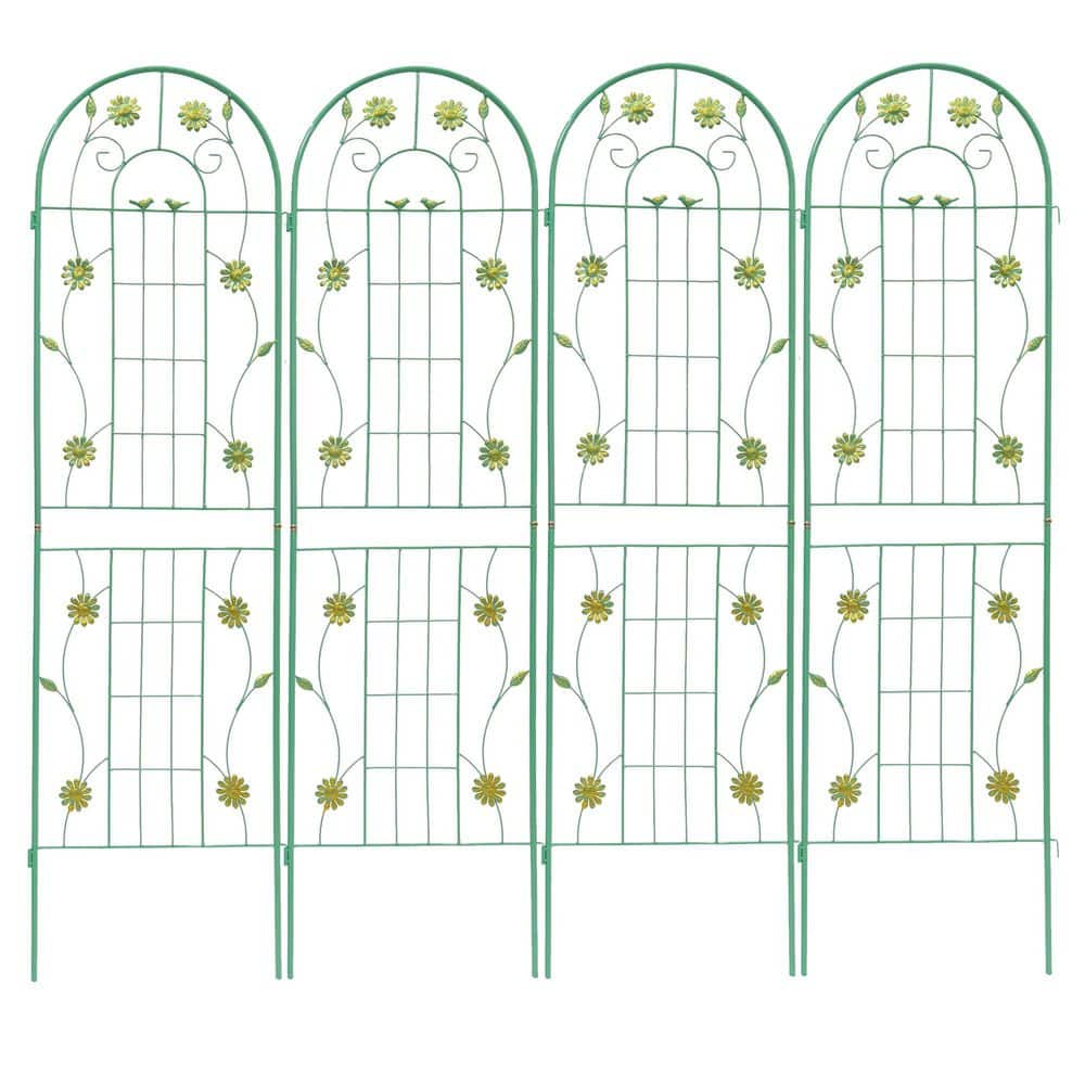 Green 4-Pack 19.7 x 71 in. H Rustic Iron Arch Decoration Garden Trellis, Pe