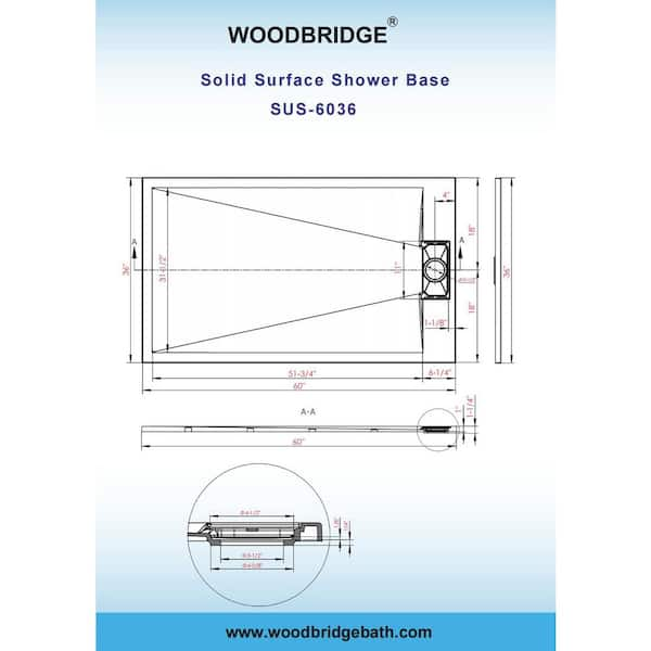 ᐅ【WOODBRIDGE 60-in L x 36-in W Zero Threshold End Drain Shower Base with  Reversable Drain Placement, Matching Decorative Drain Plate and Tile  Flange, Wheel Chair Access, Low Profile, White-WOODBRIDGE】