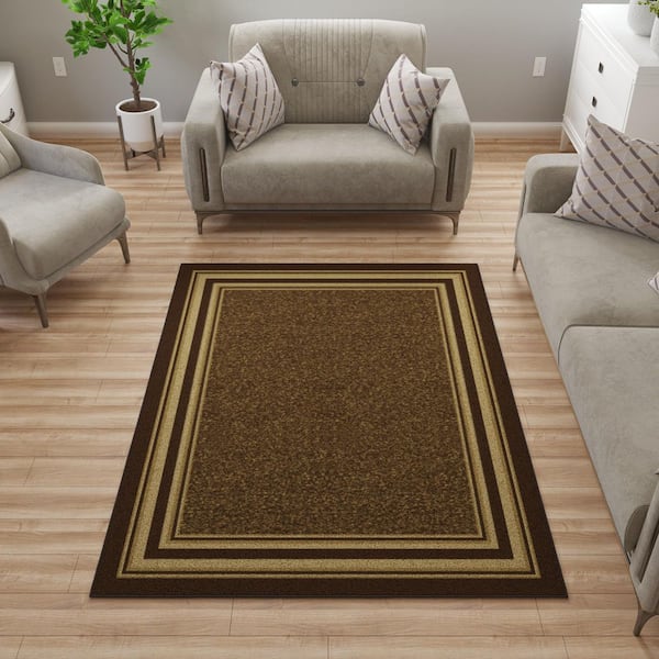 Ottohome Collection Non-Slip Rubberback Bordered 5x7 Indoor Area Rug, 5 ft. x 6 ft. 6 in., Dark Brown