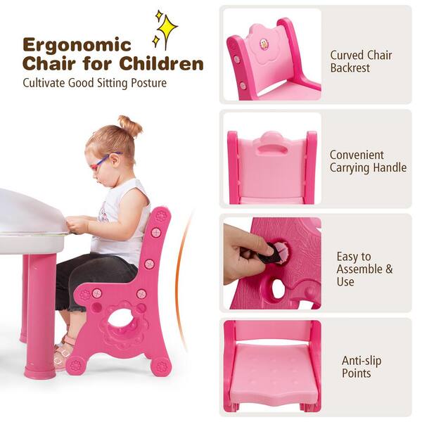 Costway Multifunctional Kids Desk and 2 Height-Adjustable Chairs with  Non-slip Point Pink BB5613PI - The Home Depot