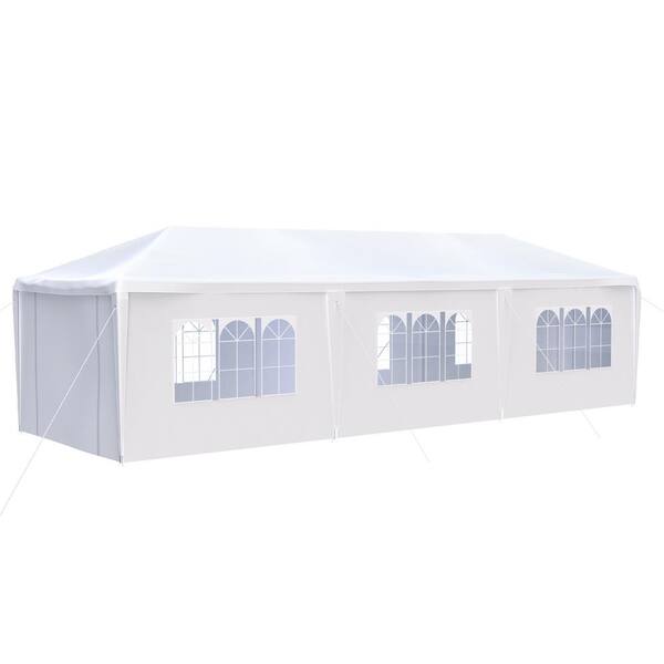 Sudzendf 10 ft. x 30 ft. White Outdoor Wedding Party Canopy Tent with 8 Removable Sidewalls