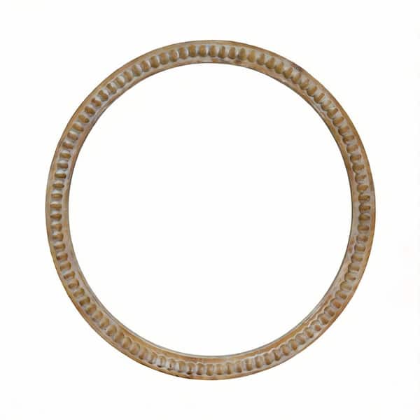 23.62 in. W x 23.62 in. H Round Distressed Wood Beaded Framed Wall Mount Bathroom Vanity Mirror in Natural Wood