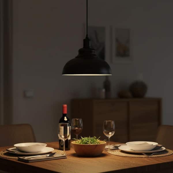 11.81 in. 1-Light Black Dome Pendant Light with Metal Shade, Industrial Modern Hanging Light for Kitchen Island Dining