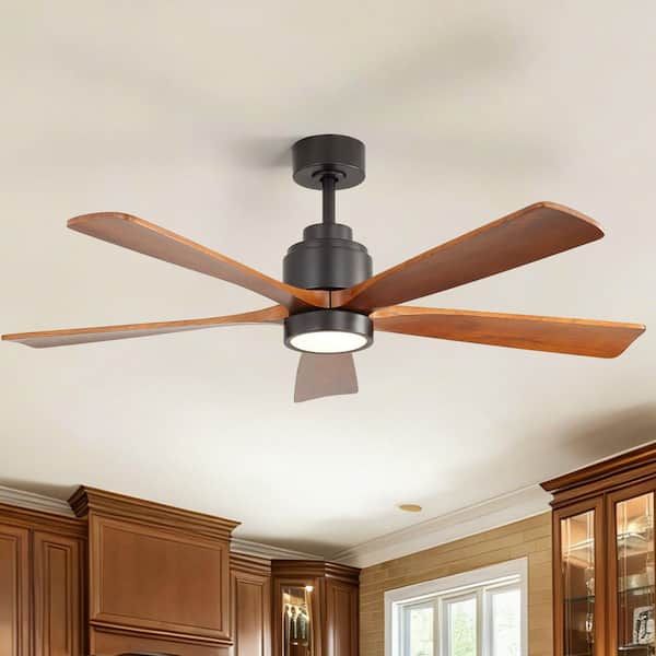 52 in. Indoor/Outdoor Standard Wood Black Drownrod Ceiling Fan with 3-Color LED Light Kits, 6-Speed DC Motor and Romote