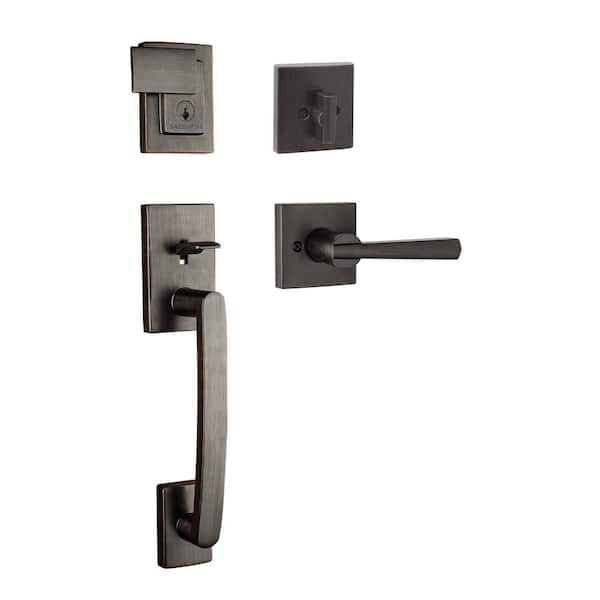 Prestige Spyglass Single Cylinder Venetian Bronze Door Handleset with Square Spyglass Door Handle feat SmartKey Security