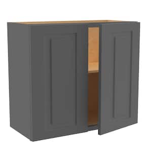 Grayson Deep Onyx Painted Plywood Shaker Assembled Wall Kitchen Cabinet Soft Close 27 in. W 12 in. D 24 in. H