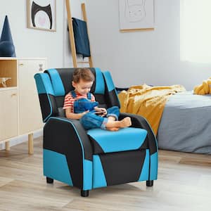 24 in. W Gaming Recliner Sofa PU Leather Armchair for Kids Youth with Footrest Blue