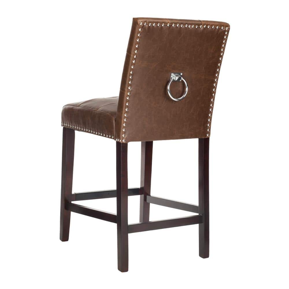 Nikita Brown Birch Wood Counter Stools with PU Leather, Set of 2