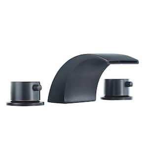 8 in. Widespread Waterfall Double-Handle Bathroom Faucet with Led Light in Oil Rubbed Bronze