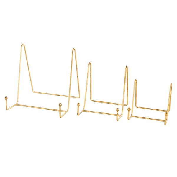 Litton Lane Gold Metal Wide Minimalistic Triangle Tabletop Easel (3-Pack)