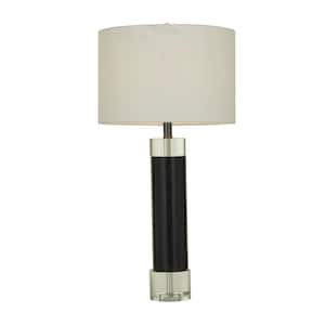 29 in. Black Marble Slender Stand Task and Reading Table Lamp with Drum Shade