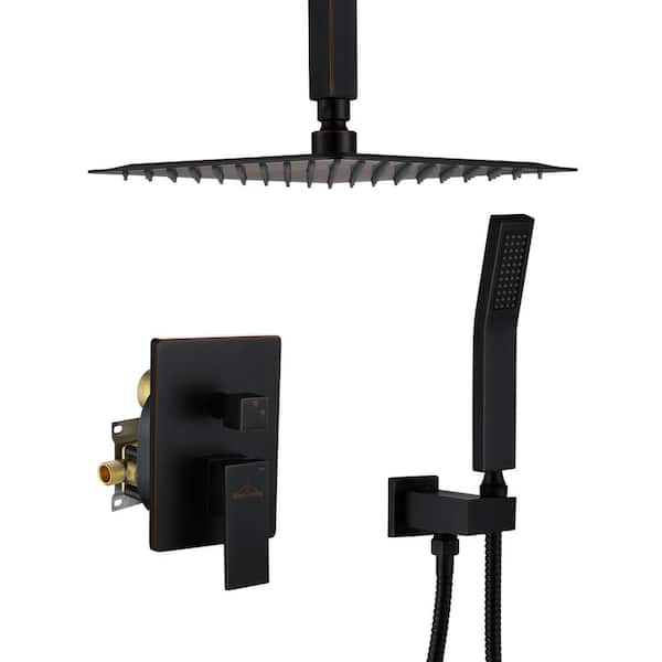 Boyel Living 1-Spray Patterns with 2.5 GPM 10 in. Ceiling Mount Dual Shower Heads with Pressure Balance Valve in Oil Rubbed Bronze