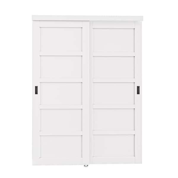 60 in. x 80 in. Paneled 5-Lite Blank Pattern White Primed MDF Require Assemble Sliding Door with Hardware Kit