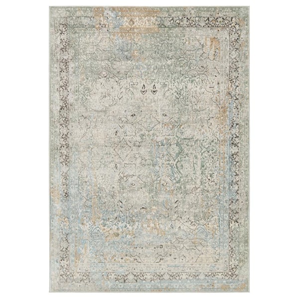 Thayer Green/Light Gray 6 ft. 7 in. x 9 ft. 6 in. Medallion Rectangle Area Rug