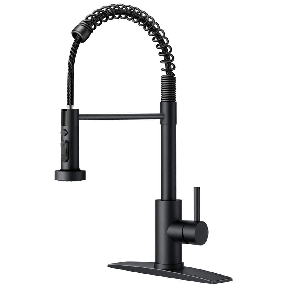 Matte Black Stainless Steel Pull Down Kitchen Faucet with Soap Dispenser