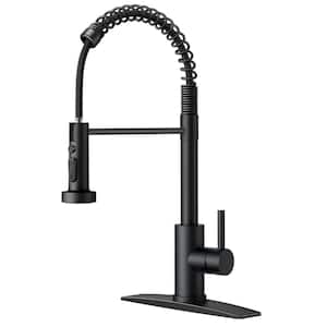 Single Handle Kitchen Faucet with Pull Down Function Sprayer Kitchen Sink Faucet with Deck Plate in Matte Black