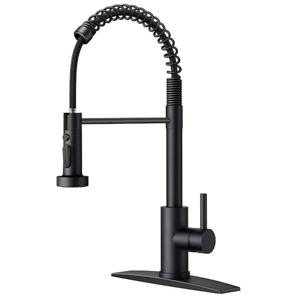 FORIOUS Single Handle Kitchen Faucet with Pull Down Function Sprayer Kitchen Sink Faucet with Deck Plate in Matte Black