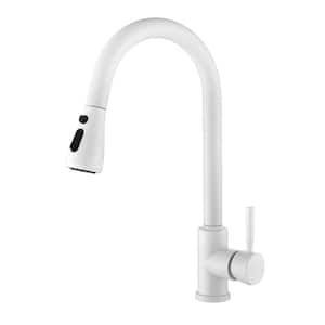 Single Handle Pull Down Sprayer Kitchen Faucet with Pause Button in White