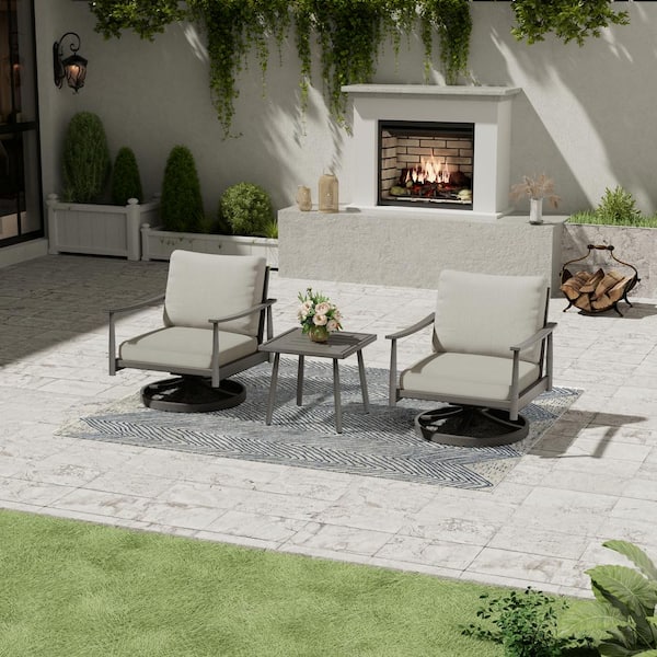 EGEIROSLIFE 3-Piece Aluminum Patio Conversation Set with Gray Cushions