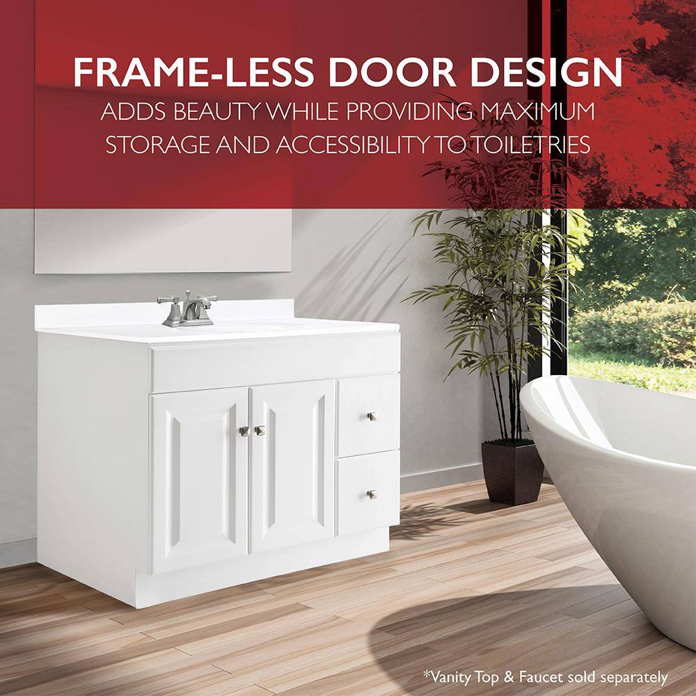 Wyndham 36" White Solid Wood Bathroom Vanity with Satin Nickel Hardware