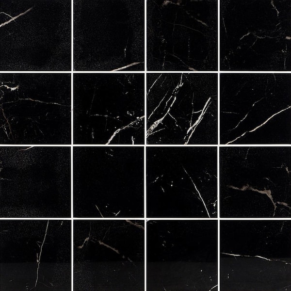 Ivy Hill Tile Marmo Marble Black 6 in. x 6 in. Polished Porcelain Floor and Wall Tile (7.02 sq. ft./Case)
