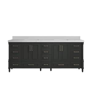 Hudson 84 in. Double Sink Freestanding Black Top Bath Vanity with Calacatta Sienna Quartz Top Unassembled