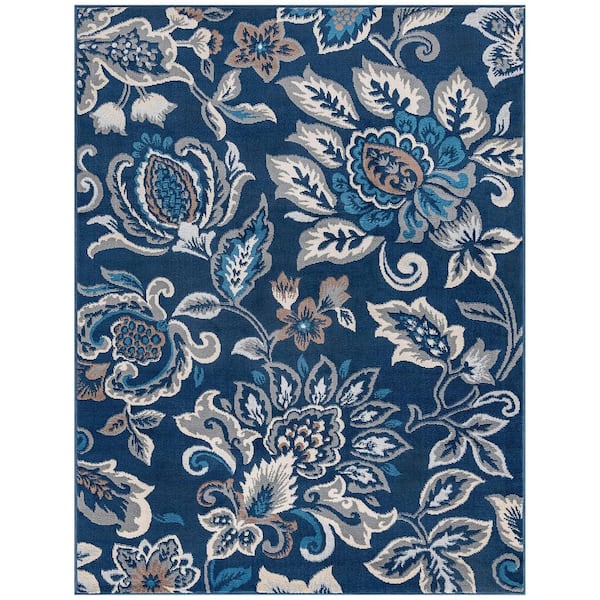 Madison Floral Dark Blue 8 ft. x 10 ft. Indoor Area Rug