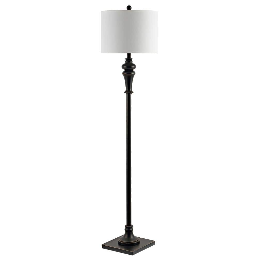 Norla 61" Antique Black Metal Floor Lamp with Linen Shade