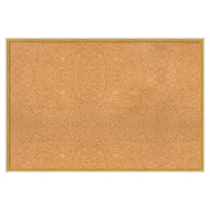 Paige White Gold Wood Framed Natural Corkboard 37 in. x 25 in. Bulletin Board Memo Board