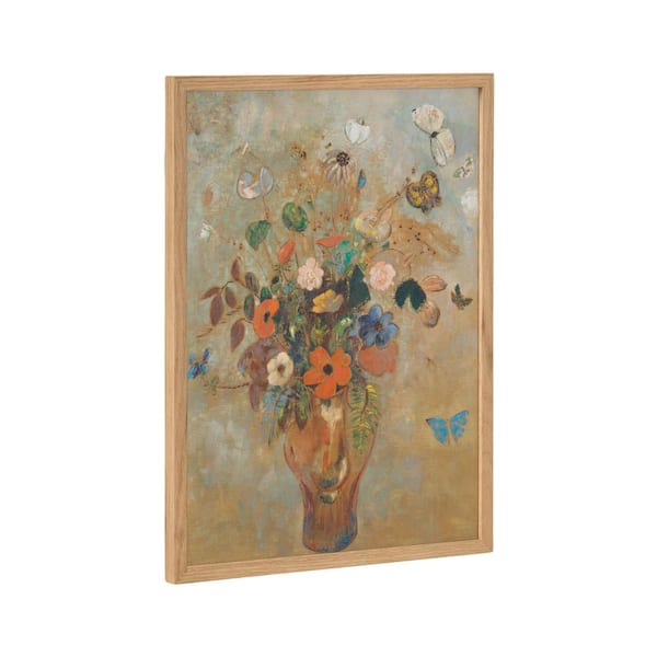 Kate and Laurel Gallery Odilon Redon 1905 Still Life with Flowers by Natural Framed Art Print 12 in. x 16 in.