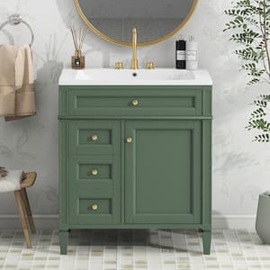 30 in. W x 18 in. D x 33 in. H Single Sink Freestanding Bathroom Vanity in Green with White Cultured Marble Top