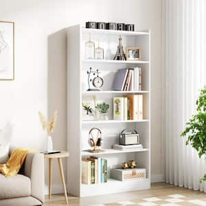 Eulas 72 in. Tall White Wood 5-Shelf Standard Bookcase and Bookshelves, Floor Standing Library Bookcase for Home Office