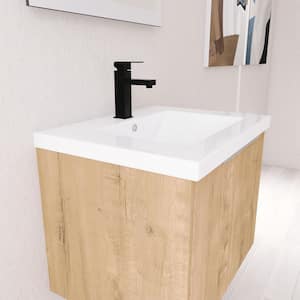 24 in. W x 18 in. D x 19 in. H in Imitative Oak Brown Bath Vanity with White Resin Top and Sink